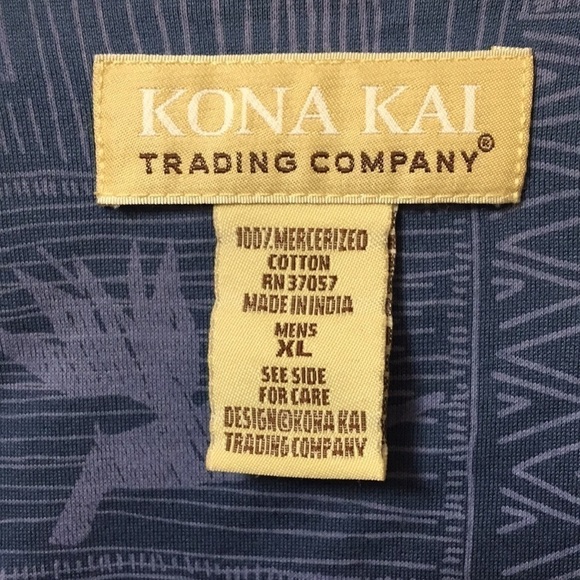 𝅺HAWAIIAN print blue polo gray Aztec design palm trees bird of paradise size XL - Picture 3 of 10